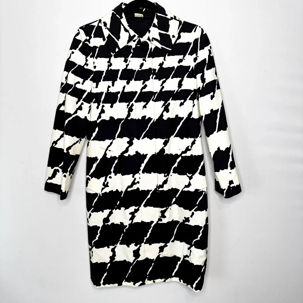 Michael Kors Trench Coat Size S Abstract Houndstooth Cotton Blend Pockets - Picture 16 of 16